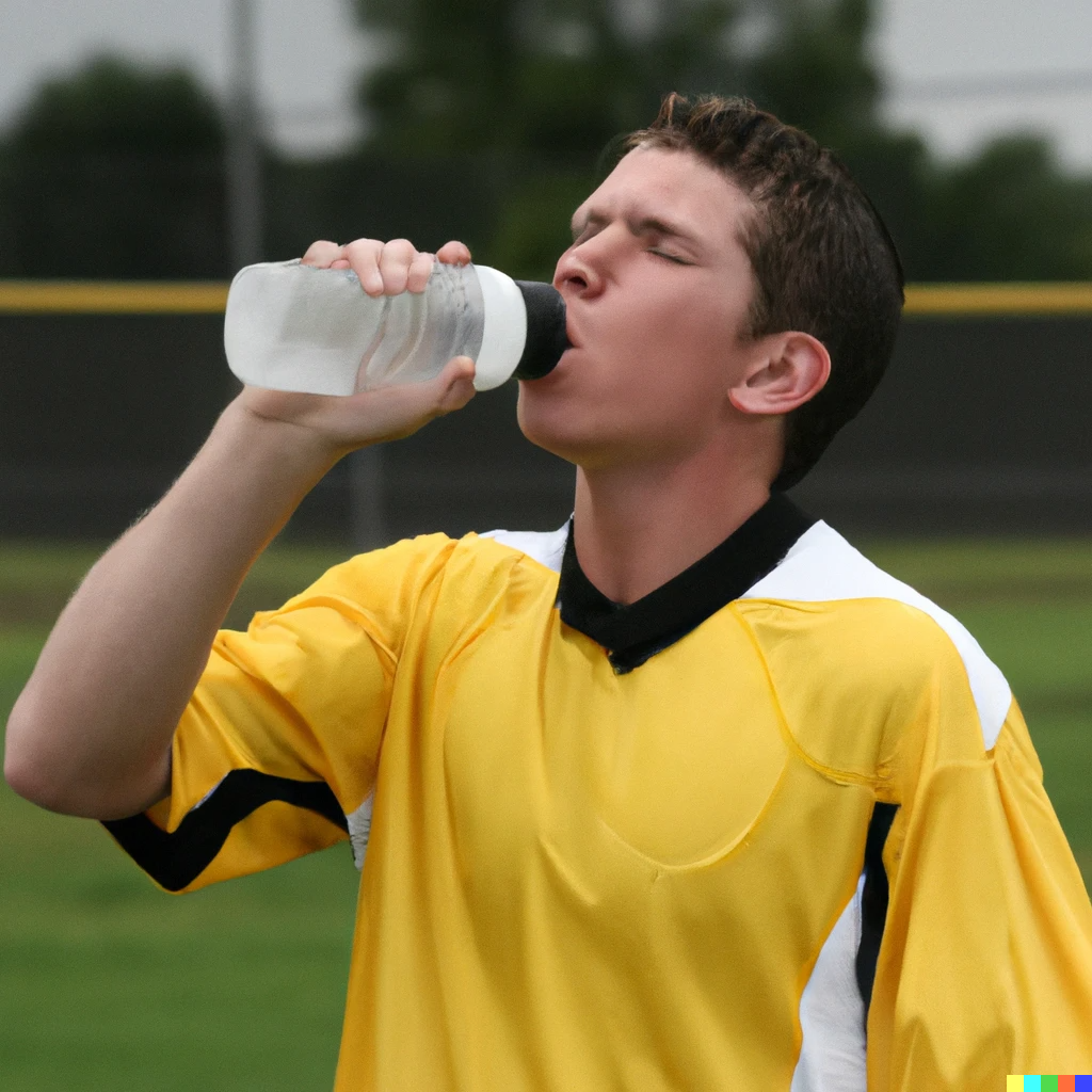 Joueur de football buvant de la boisson 